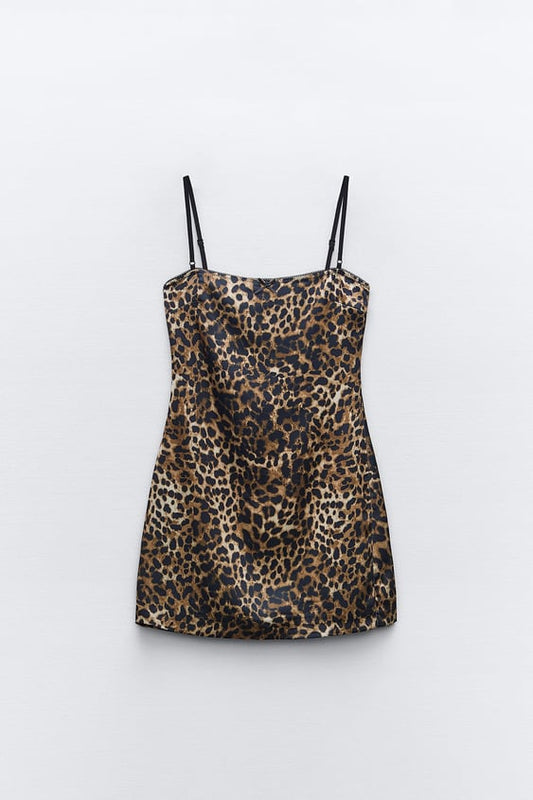 ANIMAL PRINT SHORT SATIN DRESS