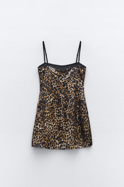 ANIMAL PRINT SHORT SATIN DRESS